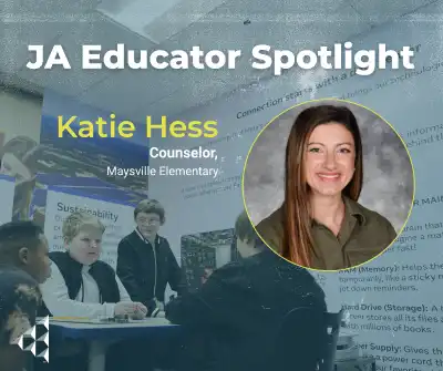 Katie Hess' photo with students in the background